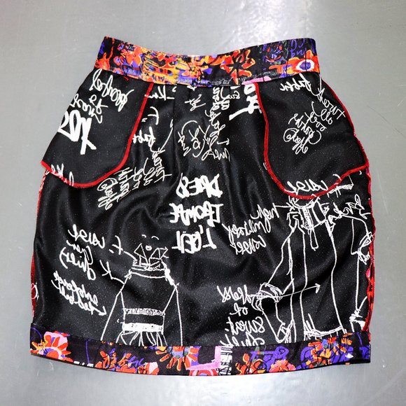 DESIGUAL FLOWER Power Vibrant Artsy Logo print Mini Skirt With Pockets 40 - Picture 9 of 10